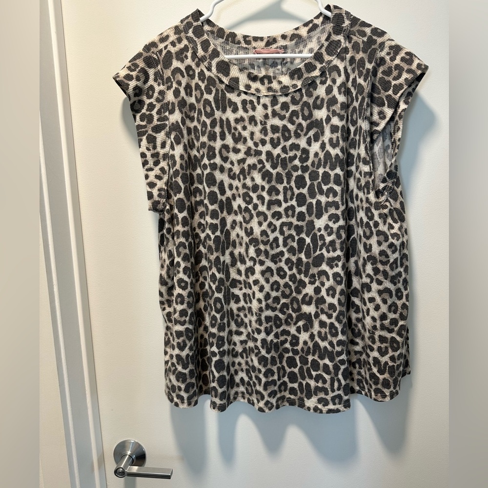 Animal print cap sleeve top